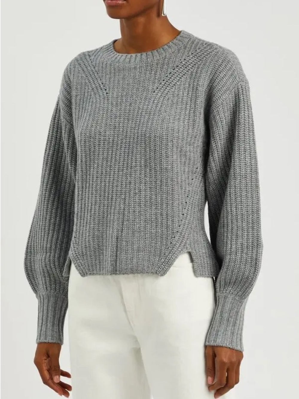 PAIGE Palomi Ribbed Wool-Blend Jumper in Heather Grey